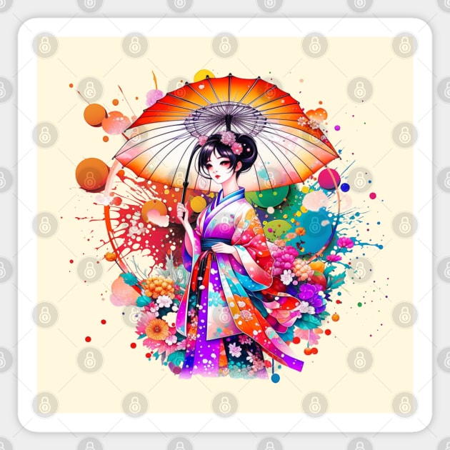 Beautiful Japanese Woman in Kimono Parasol Sticker by HolidayBug